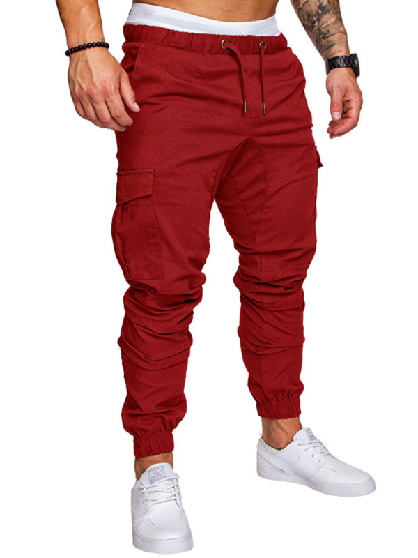 Men's Solid Color Casual Cargo Pants kakaclo