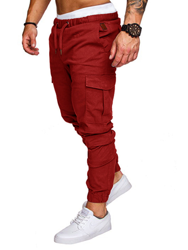 Men's Solid Color Casual Cargo Pants kakaclo
