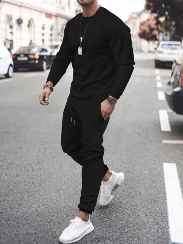 Men's Solid Color Sweatshirt And Sweatpant Two Piece Sets kakaclo