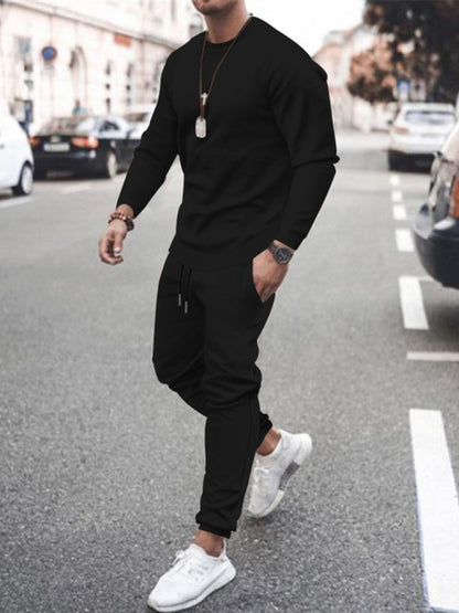 Men's Solid Color Sweatshirt And Sweatpant Two Piece Sets kakaclo