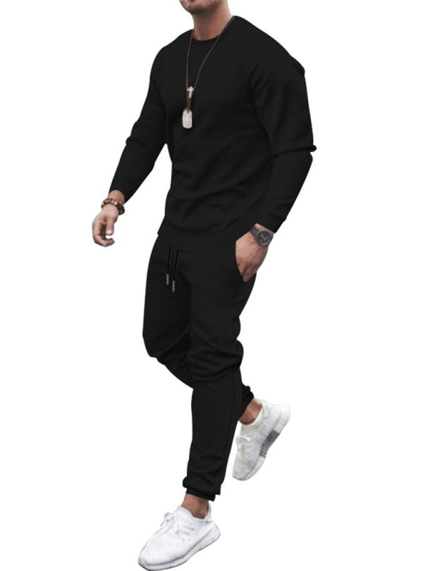 Men's Solid Color Sweatshirt And Sweatpant Two Piece Sets kakaclo