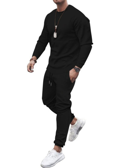 Men's Solid Color Sweatshirt And Sweatpant Two Piece Sets kakaclo