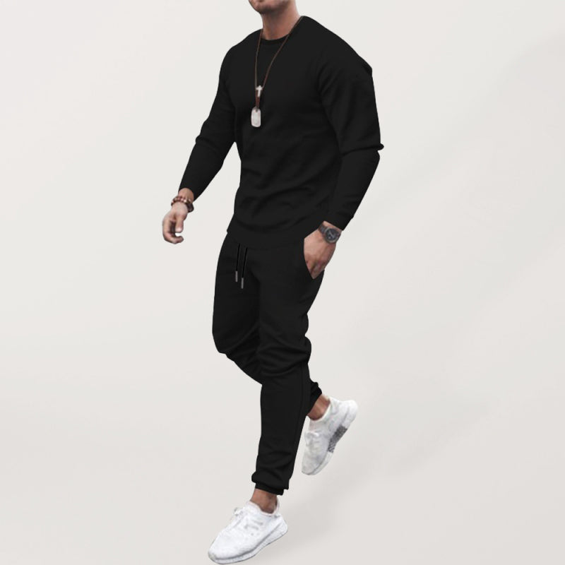 Men's Solid Color Sweatshirt And Sweatpant Two Piece Sets kakaclo