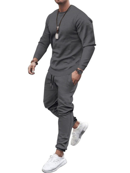 Men's Solid Color Sweatshirt And Sweatpant Two Piece Sets kakaclo