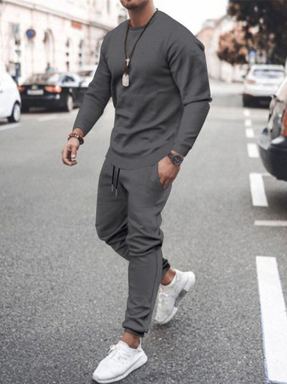 Men's Solid Color Sweatshirt And Sweatpant Two Piece Sets kakaclo