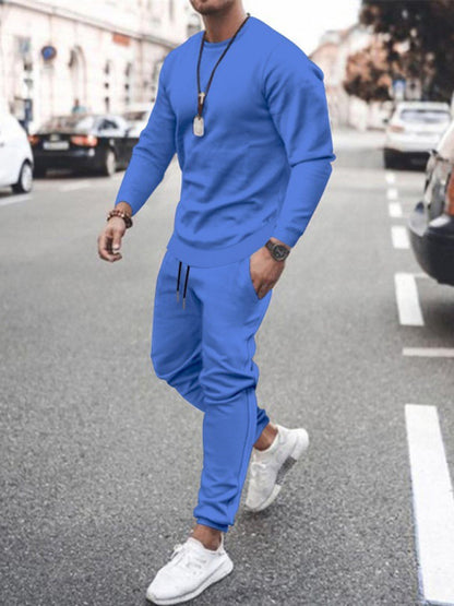 Men's Solid Color Sweatshirt And Sweatpant Two Piece Sets kakaclo
