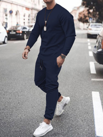 Men's Solid Color Sweatshirt And Sweatpant Two Piece Sets kakaclo