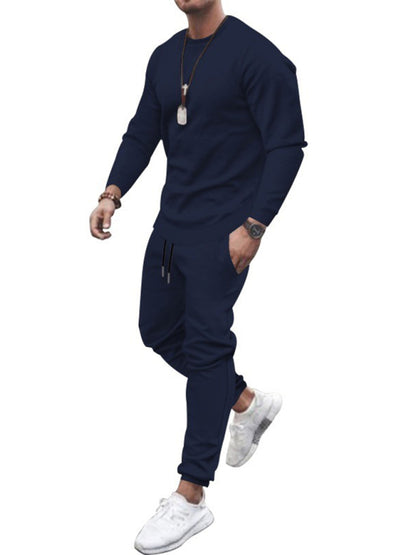 Men's Solid Color Sweatshirt And Sweatpant Two Piece Sets kakaclo