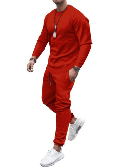 Men's Solid Color Sweatshirt And Sweatpant Two Piece Sets kakaclo