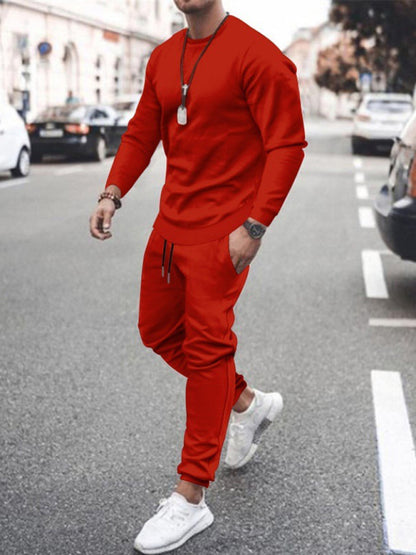 Men's Solid Color Sweatshirt And Sweatpant Two Piece Sets kakaclo