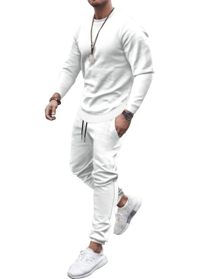 Men's Solid Color Sweatshirt And Sweatpant Two Piece Sets kakaclo