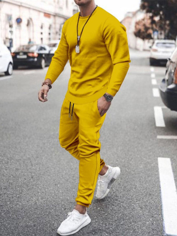 Men's Solid Color Sweatshirt And Sweatpant Two Piece Sets kakaclo
