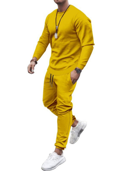 Men's Solid Color Sweatshirt And Sweatpant Two Piece Sets kakaclo
