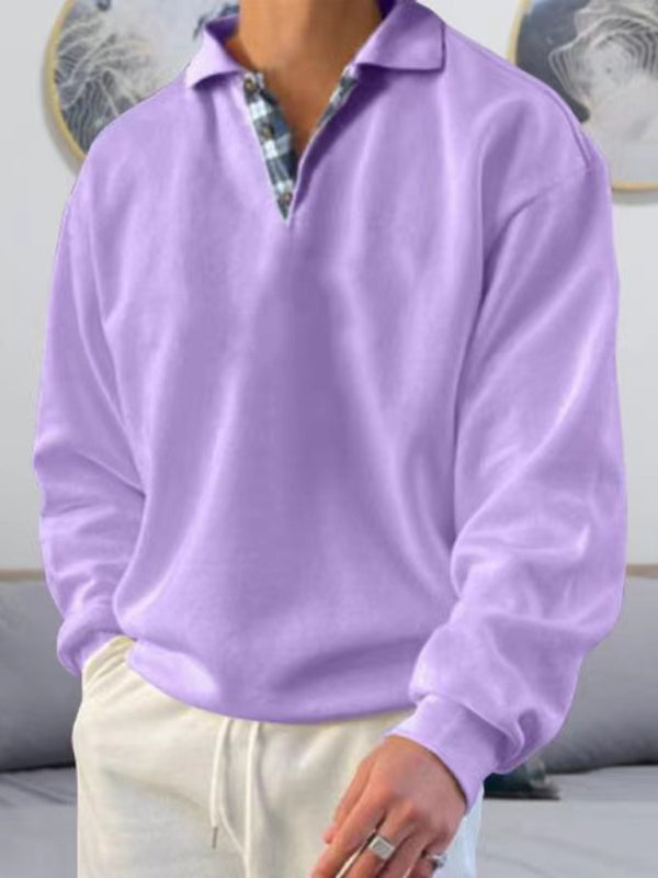 Men's Solid Color Long Sleeve Polo Shirt kakaclo