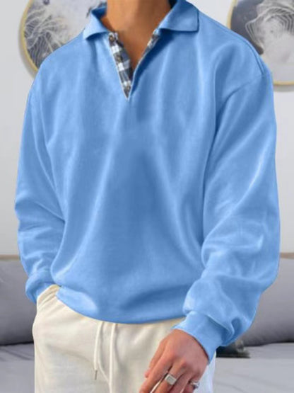 Men's Solid Color Long Sleeve Polo Shirt kakaclo