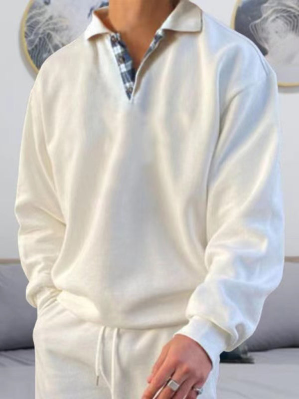 Men's Solid Color Long Sleeve Polo Shirt kakaclo