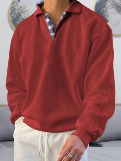 Men's Solid Color Long Sleeve Polo Shirt kakaclo