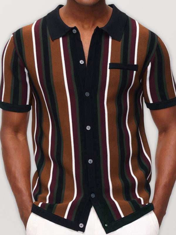 Men's Color Contrast Stripe Short Sleeve Shirt kakaclo