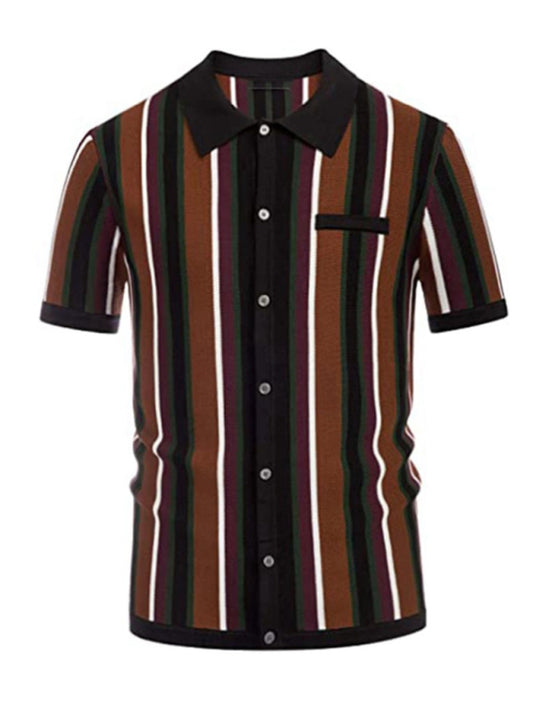 Men's Color Contrast Stripe Short Sleeve Shirt kakaclo