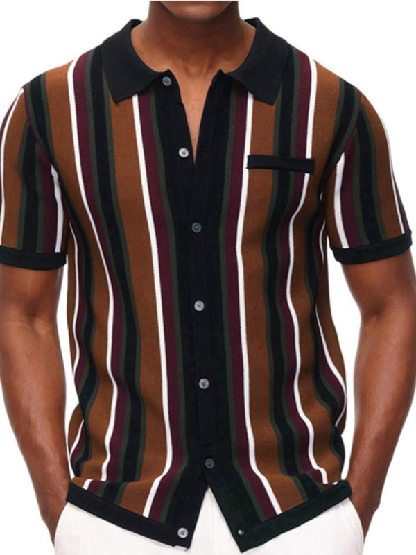 Men's Color Contrast Stripe Short Sleeve Shirt kakaclo