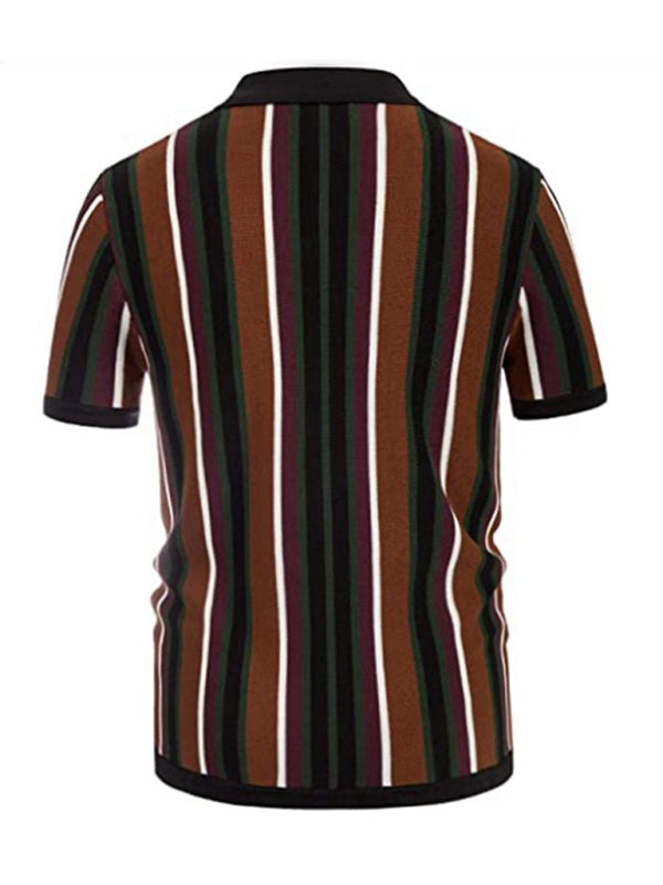 Men's Color Contrast Stripe Short Sleeve Shirt kakaclo