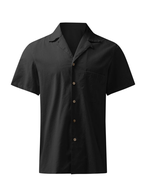 Men's Woven Linen Loose Lapel Shirt kakaclo