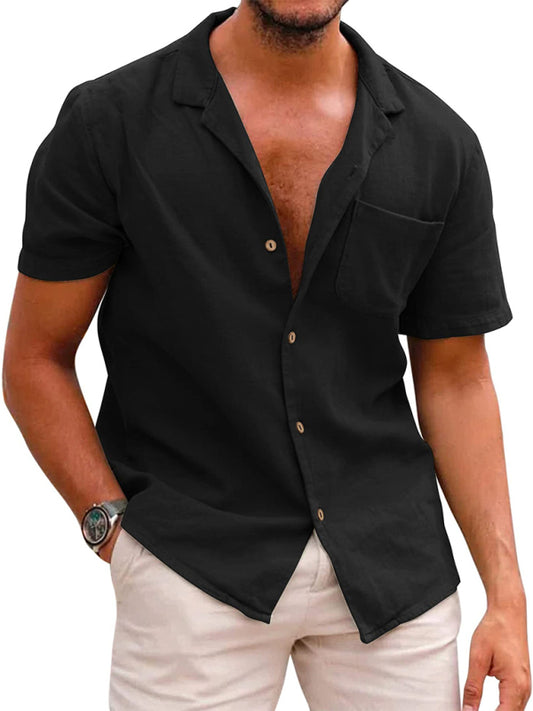 Men's Woven Linen Loose Lapel Shirt kakaclo