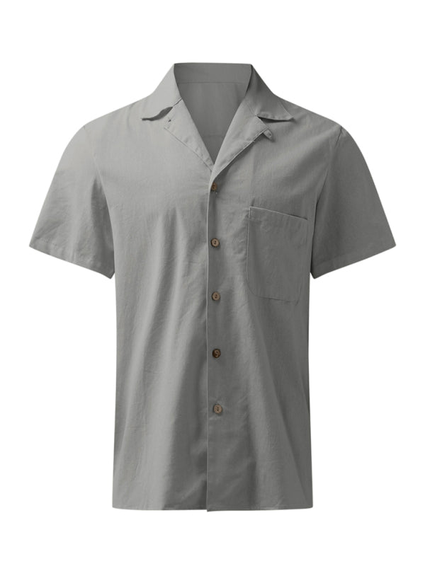 Men's Woven Linen Loose Lapel Shirt kakaclo