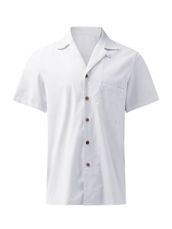 Men's Woven Linen Loose Lapel Shirt kakaclo