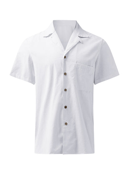 Men's Woven Linen Loose Lapel Shirt kakaclo