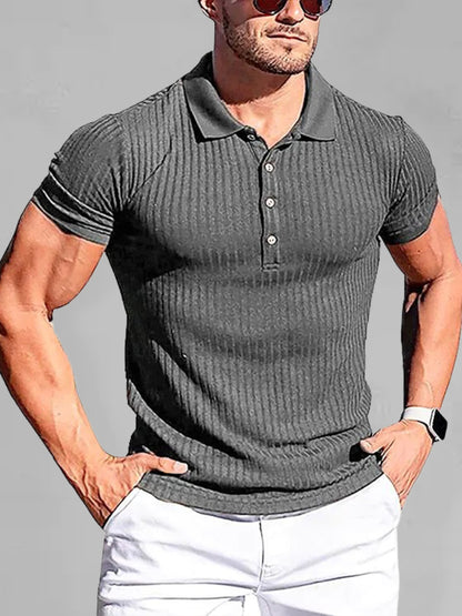 Men's High Stretch Vertical Stripe Long Sleeve POLO Shirt kakaclo