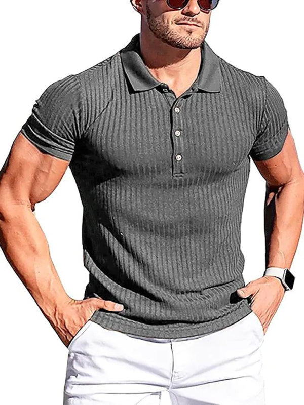 Men's High Stretch Vertical Stripe Long Sleeve POLO Shirt kakaclo