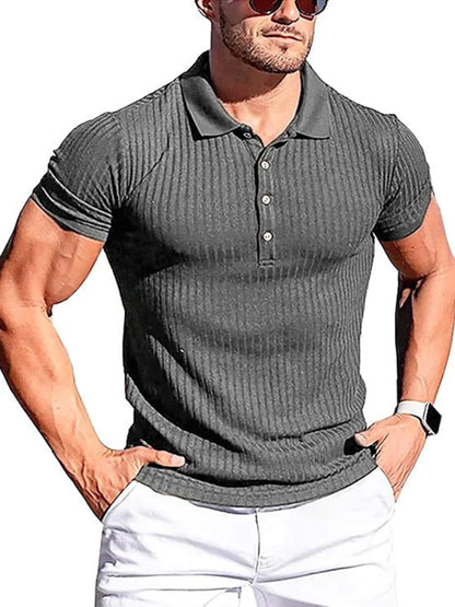 Men's High Stretch Vertical Stripe Long Sleeve POLO Shirt kakaclo