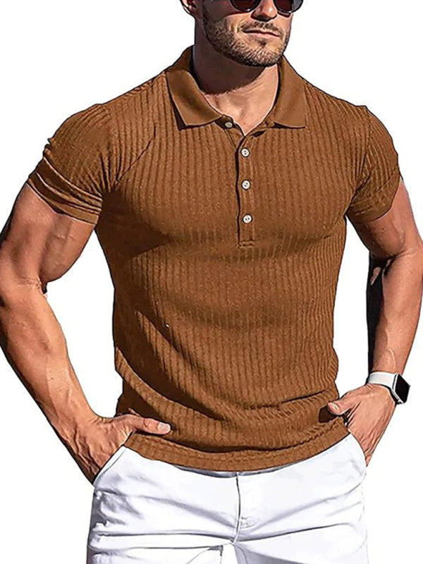 Men's High Stretch Vertical Stripe Long Sleeve POLO Shirt kakaclo