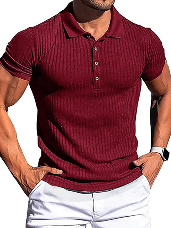 Men's High Stretch Vertical Stripe Long Sleeve POLO Shirt kakaclo