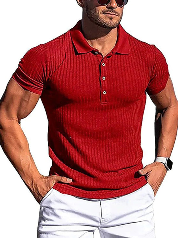Men's High Stretch Vertical Stripe Long Sleeve POLO Shirt kakaclo