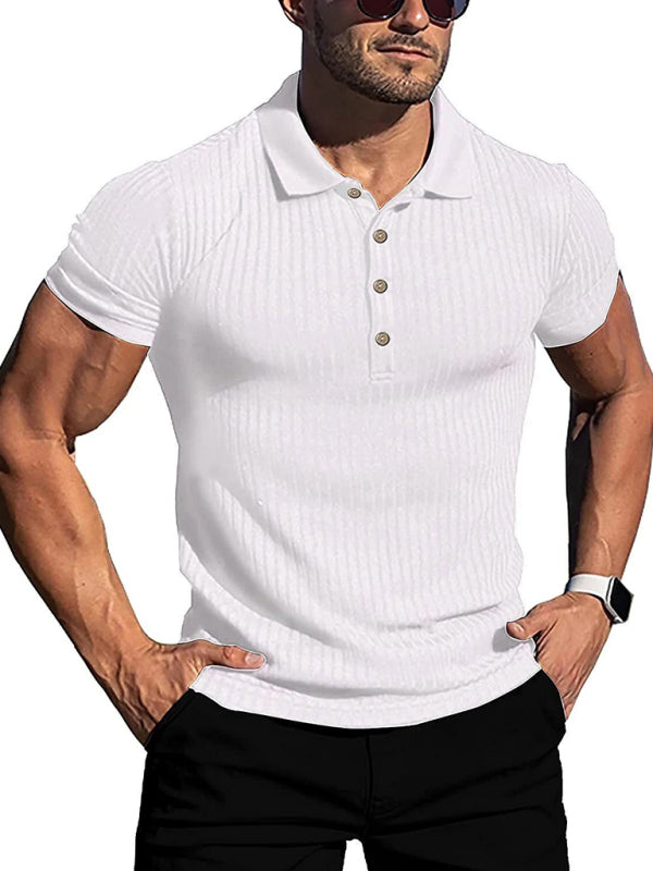 Men's High Stretch Vertical Stripe Long Sleeve POLO Shirt kakaclo