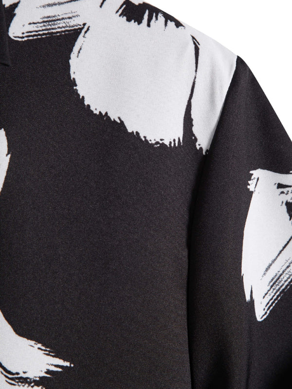 Men's Black Youth Spot Lapel Vacation Style Printed Shirt kakaclo