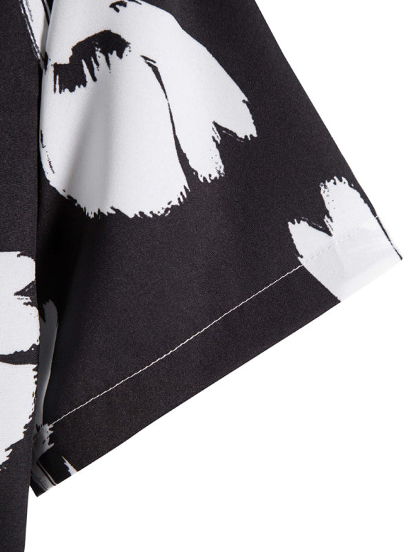 Men's Black Youth Spot Lapel Vacation Style Printed Shirt kakaclo