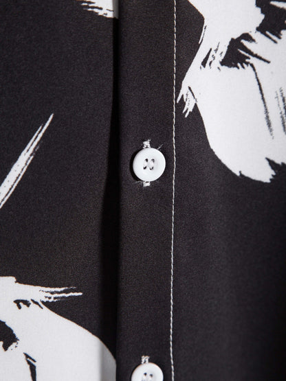 Men's Black Youth Spot Lapel Vacation Style Printed Shirt kakaclo