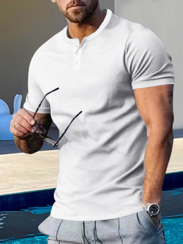Men's Short Sleeve Henley Round Neck Slim Fit Athletic T-Shirt kakaclo