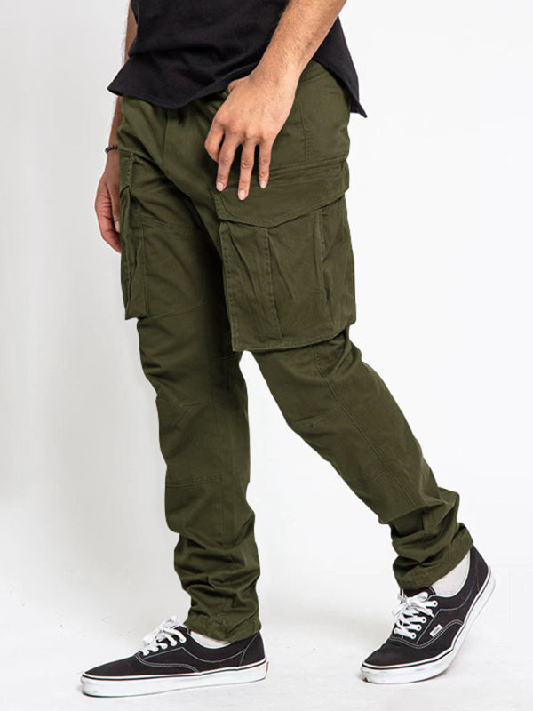 Men's Solid Color Multi-Pocket Casual Cargo Pants kakaclo
