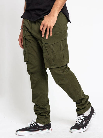 Men's Solid Color Multi-Pocket Casual Cargo Pants kakaclo