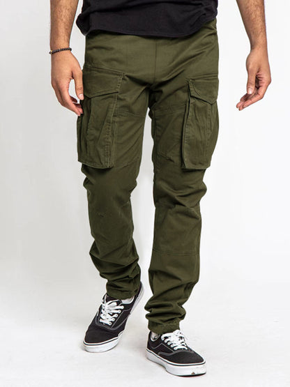 Men's Solid Color Multi-Pocket Casual Cargo Pants kakaclo