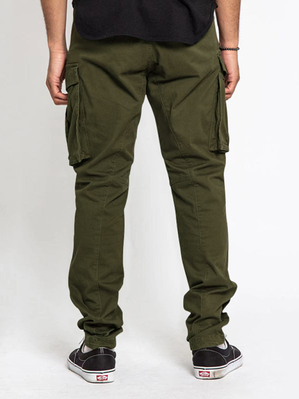 Men's Solid Color Multi-Pocket Casual Cargo Pants kakaclo