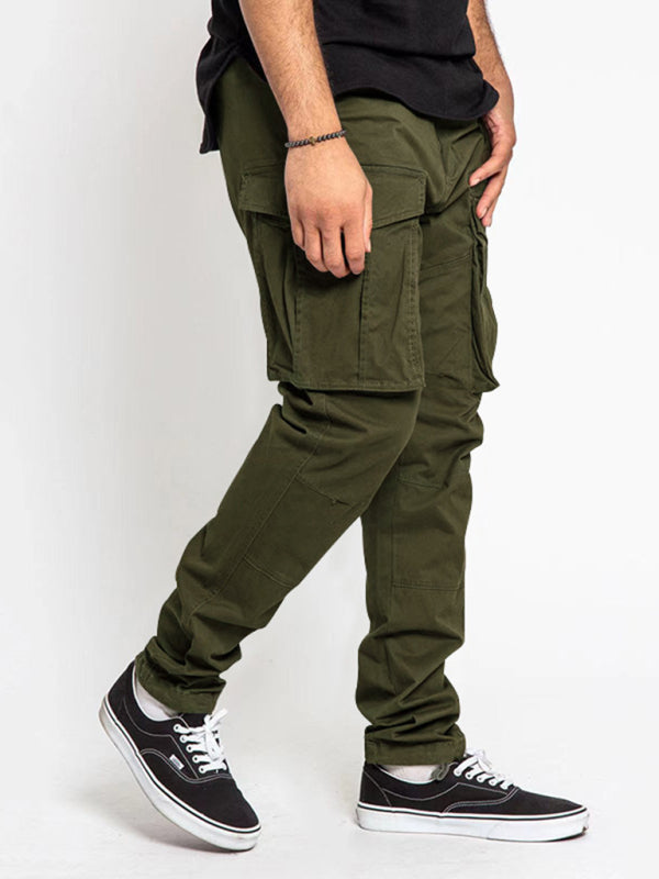 Men's Solid Color Multi-Pocket Casual Cargo Pants kakaclo