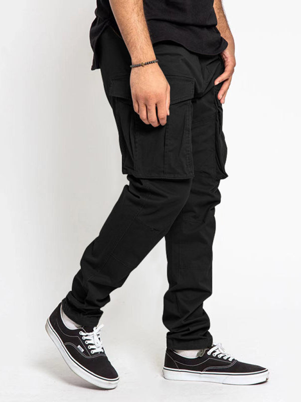 Men's Solid Color Multi-Pocket Casual Cargo Pants kakaclo