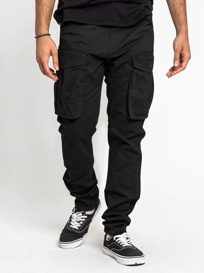 Men's Solid Color Multi-Pocket Casual Cargo Pants kakaclo