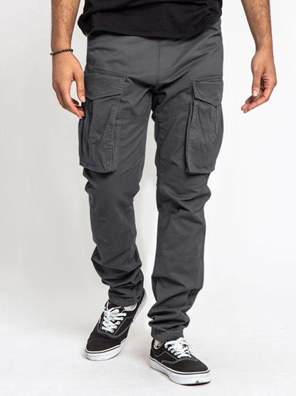 Men's Solid Color Multi-Pocket Casual Cargo Pants kakaclo