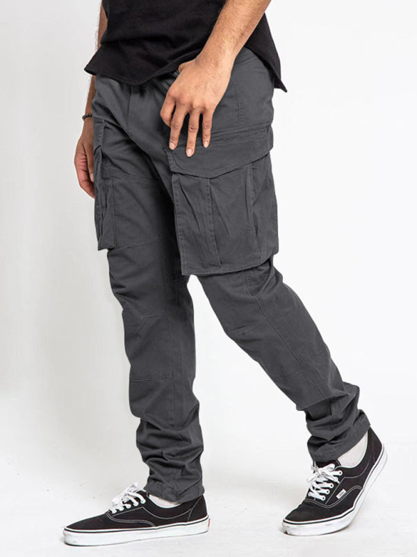Men's Solid Color Multi-Pocket Casual Cargo Pants kakaclo